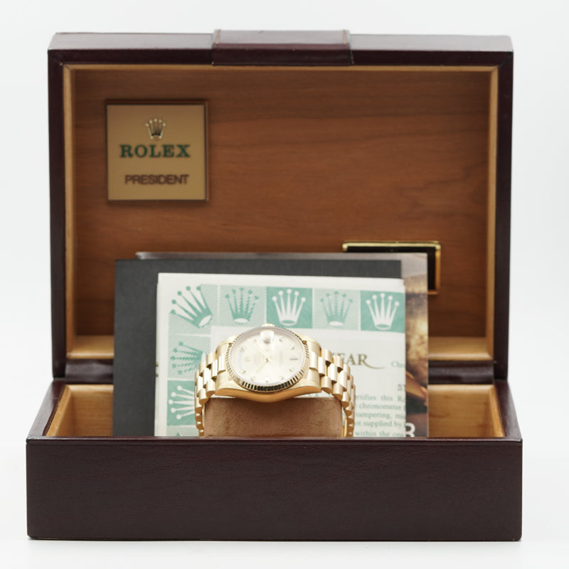 SOLD - 12/8/24 - Rolex Day-Date President 18038 18K Yellow Gold 1987 Box and Book