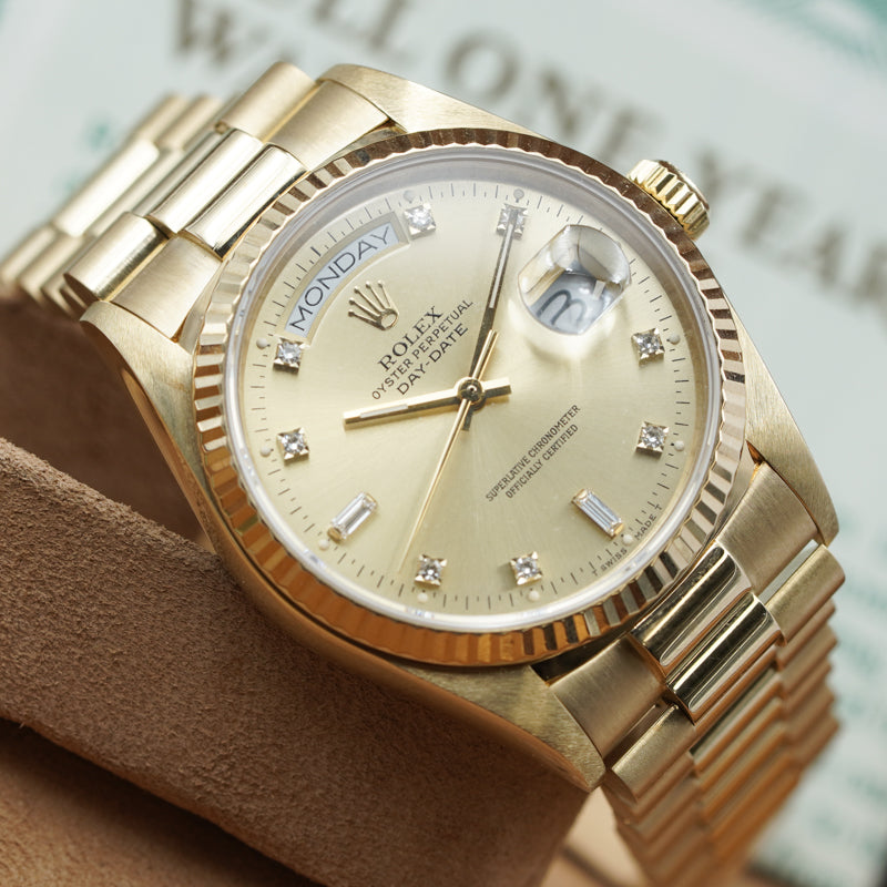 SOLD - 12/8/24 - Rolex Day-Date President 18038 18K Yellow Gold 1987 Box and Book