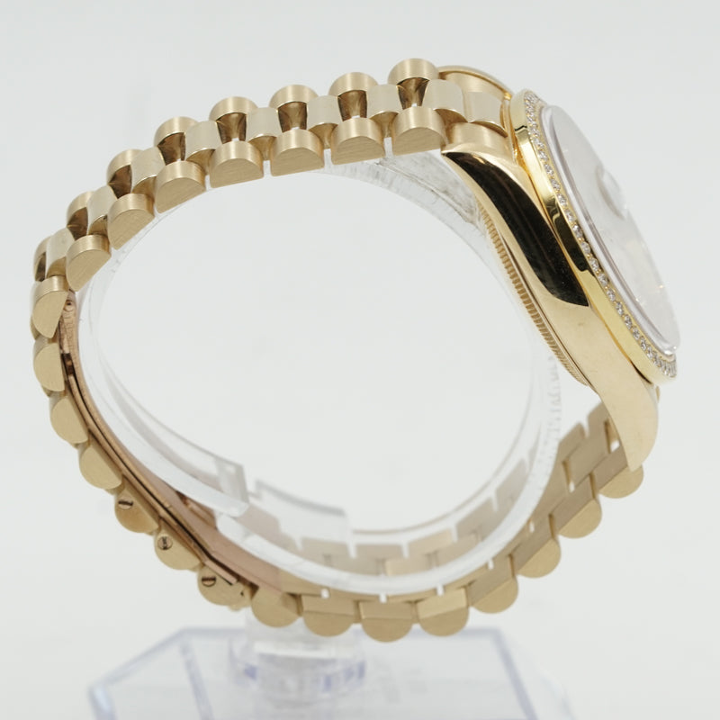 SOLD - 12/9/24 - Rolex Day-Date President 18038 MOP Dial Diamond Bezel 18K 1989 w. Box