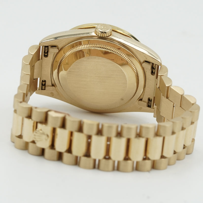 SOLD - 12/9/24 - Rolex Day-Date President 18038 MOP Dial Diamond Bezel 18K 1989 w. Box