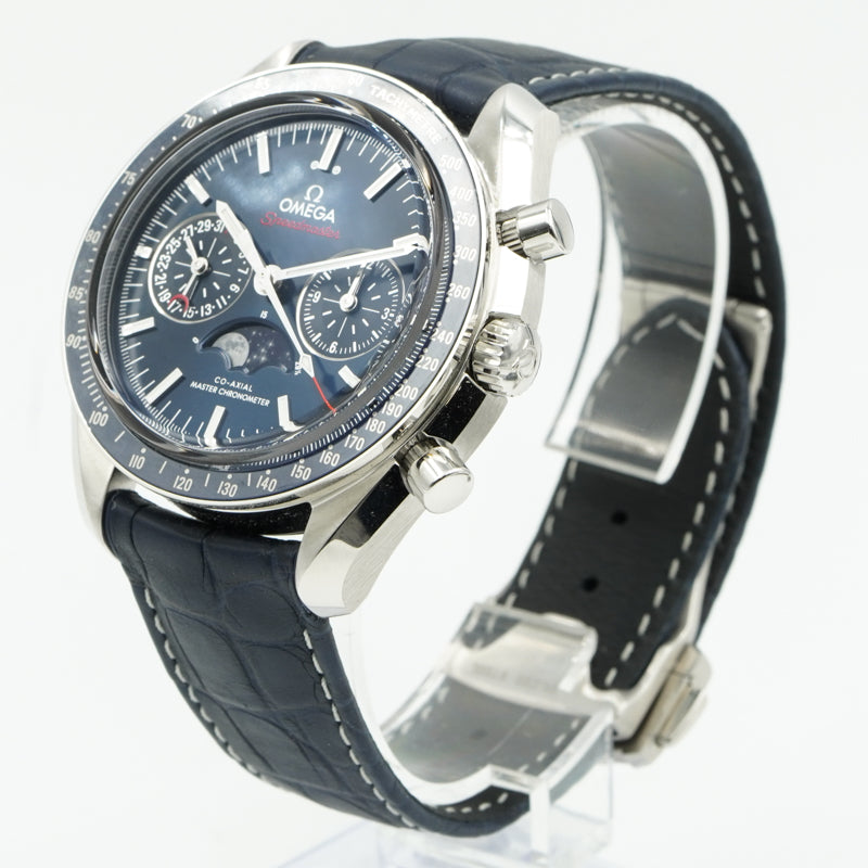 SOLD - 1/15/24 - Omega Speedmaster Moonphase Blue Dial 304.34.45..02.03.001 Chronograph '23 B&P