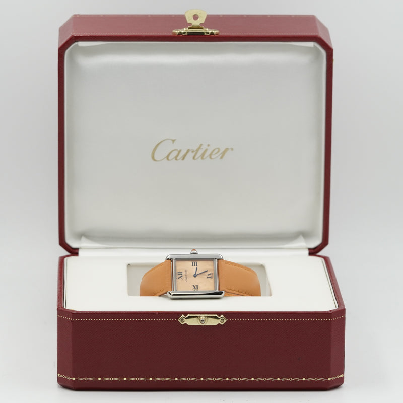 SOLD - 10/2/24 - Cartier Tank Solo Orange W1019455 Stainless Steel Orange Strap w. Box Limited Ed