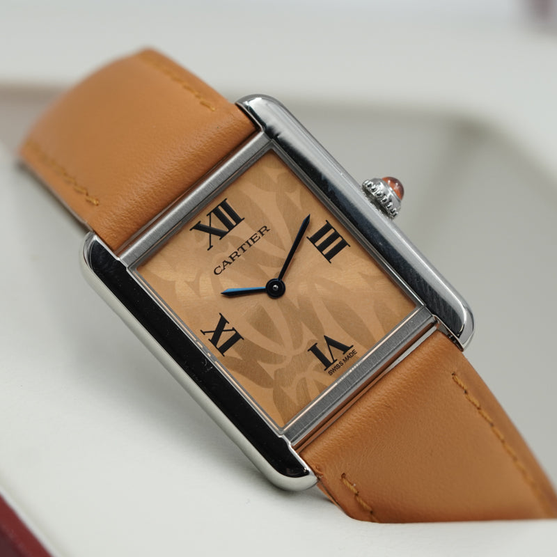SOLD - 10/2/24 - Cartier Tank Solo Orange W1019455 Stainless Steel Orange Strap w. Box Limited Ed