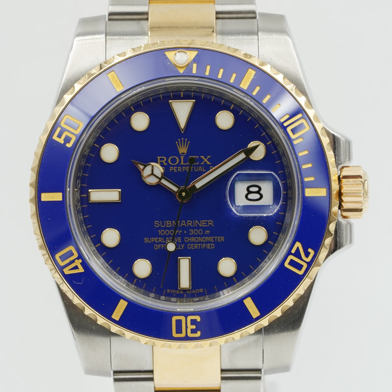 SOLD - 8/02/24 - Rolex Submariner Date 116613LB Two Tone Blue Dial 2011 w. Card