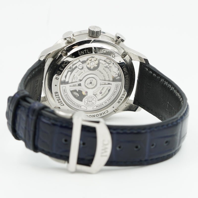 SOLD - 02/22/24 - IWC Portugieser Chronograph Silver Dial Blue Hands 2022 B&P IW371605