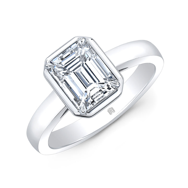 Rahaminov Platinum 2.00ct Emerald Cut Bezel Set Engagement Ring - F64-2220
