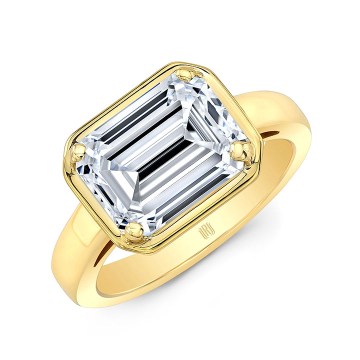 Rahaminov 18K Yellow Gold 6.00ct Emerald East-West Bezel Set Engagement Ring - FL-2921