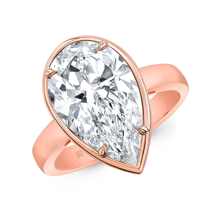 Rahaminov 18K Rose Gold 7.00ct Pear Bezel Set Engagement Ring - FL-3332