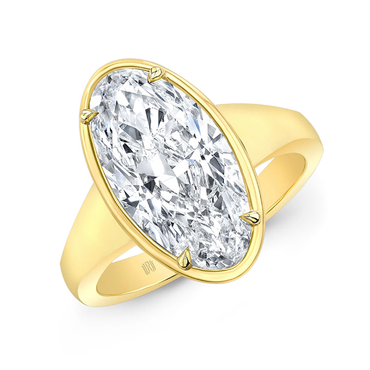 Rahaminov 18K Yellow Gold 4.00ct Movál Bezel Set Engagement Ring - FL-3392