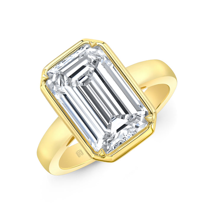 Rahaminov 18K Yellow Gold 6.00ct Emerald Cut Bezel Set Engagement Ring - FL-3402
