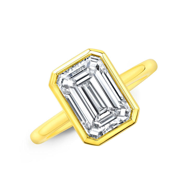 Rahaminov 18K Yellow Gold 4.00ct Emerald Cut Bezel Set Engagement Ring - FL-3939-YG