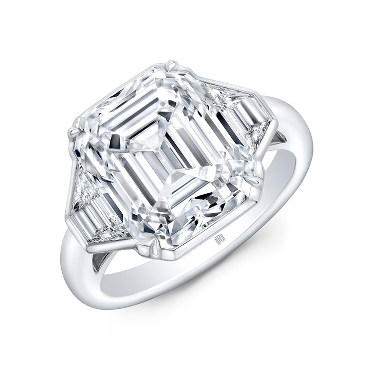 Rahaminov Platinum 5.00ct Emerald Cut Three-Stone Bezel Set Engagement Ring - FL-4076