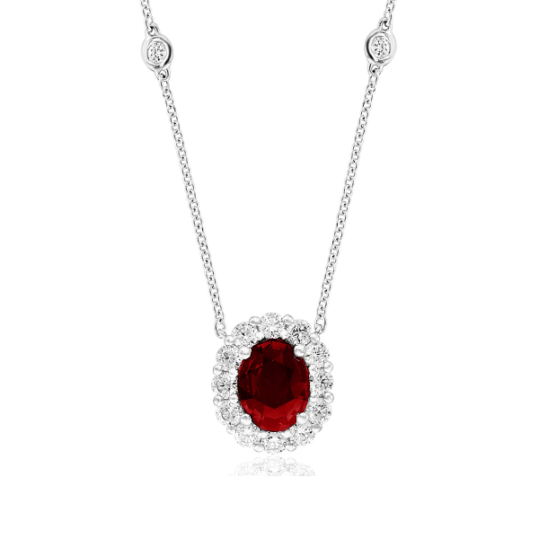Moyer Collection 18KW Gold 2.09ct Oval Shape Ruby & Diamond Halo Pendant - P2058-WGLR