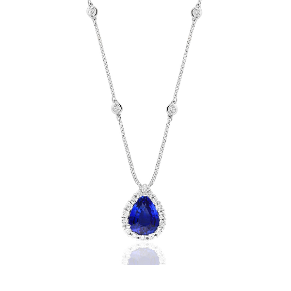 Moyer Collection 18KW Gold 2.03ct Pear Shape Sapphire & Diamond Halo Pendant - P6000-WGLS