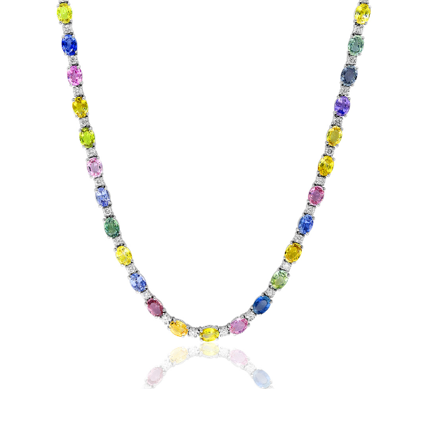 Moyer Collection 14KW Gold Multi-Color Sapphire & Diamond Necklace - N5692-MWMUL