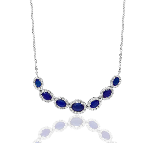 Moyer Collection 18KW Gold 4.13ct Sapphire & Diamond Halo Necklace - N6097-HWGS