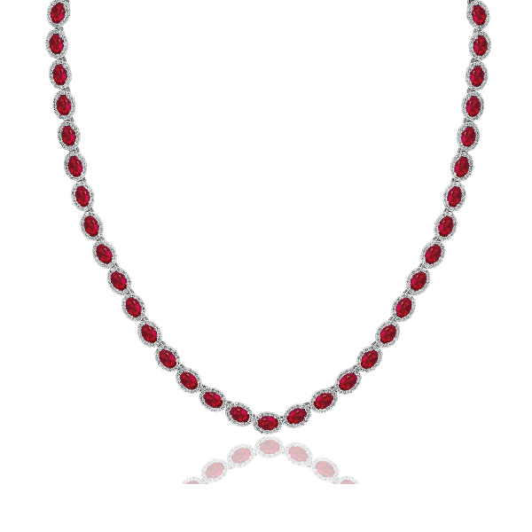 Moyer Collection 18KW Gold Ruby & Diamond Halo Necklace - N6097-WGR
