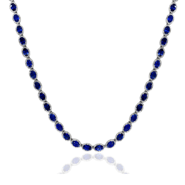 Moyer Collection 14KW Gold Sapphire & Diamond Halo Necklace - N6097-WGSS