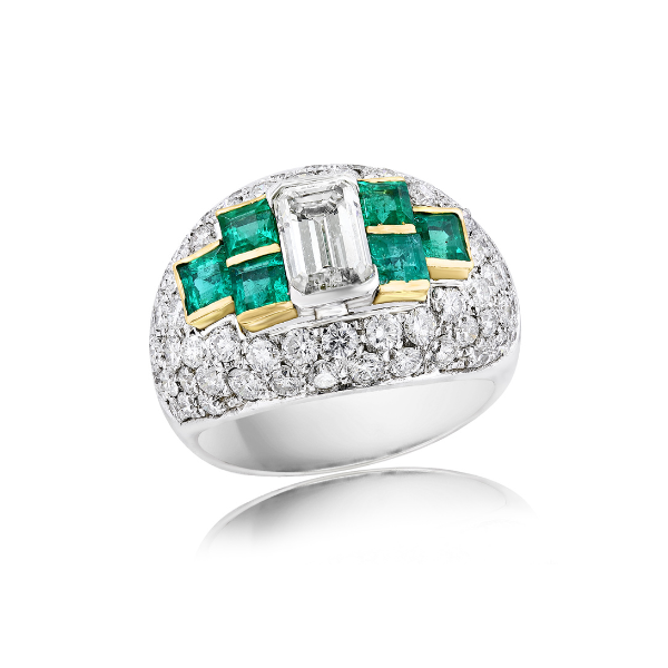 Moyer Collection 18KW Gold Emerald & Diamond Ring - R308-E1