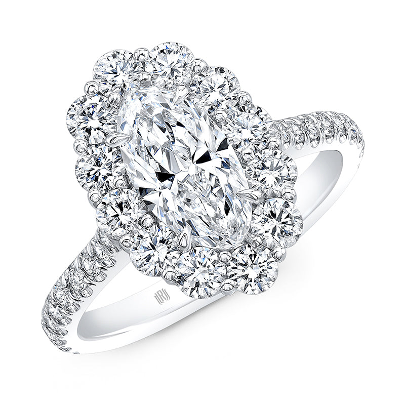 Rahaminov 18K White Gold 1.95ctw Moval Diamond Halo Complete Engagement Ring - M44-0200
