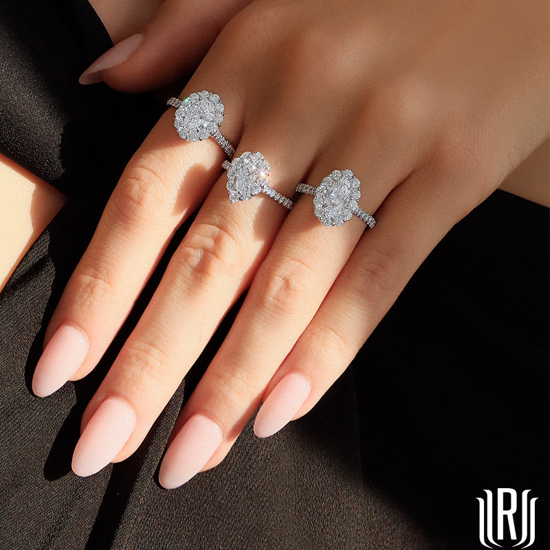 Rahaminov 18K White Gold 1.95ctw Moval Diamond Halo Complete Engagement Ring - M44-0200