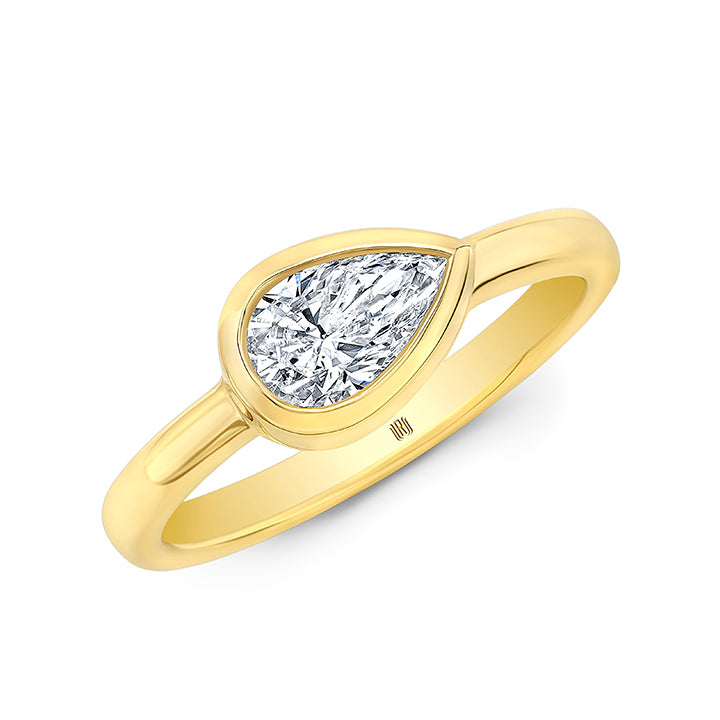 Rahaminov 18K Yellow Gold 1.00ct Pear Shaped East-West Bezel Set Engagement Ring - RING-1868