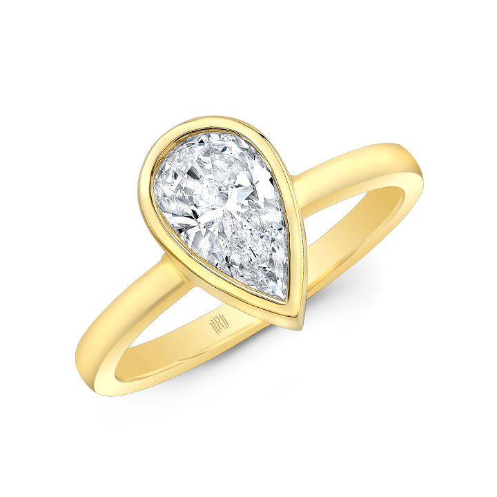 Rahaminov 18K Yellow Gold 2.00ct Pear Bezel Set Engagement Ring - RING-1879