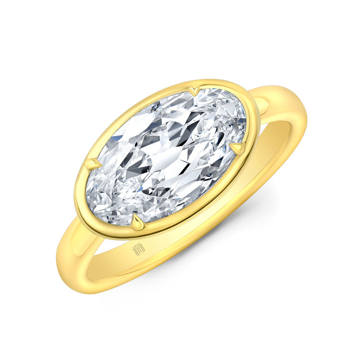 Rahaminov 18K Yellow Gold 2.00ct Oval East-West Bezel Set Engagement Ring - SP-2229