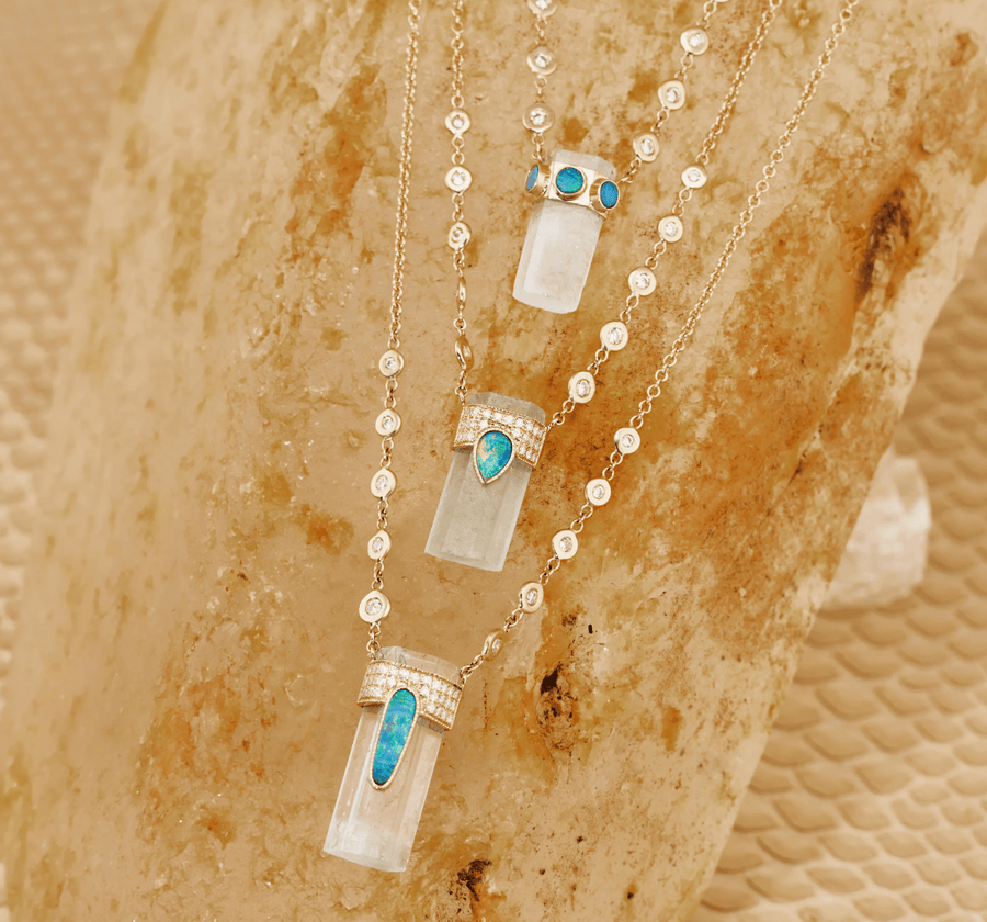 Jacquie Aiche 14K Yellow Gold Aquamarine Crystal & Opal Cap Necklace - 2410038