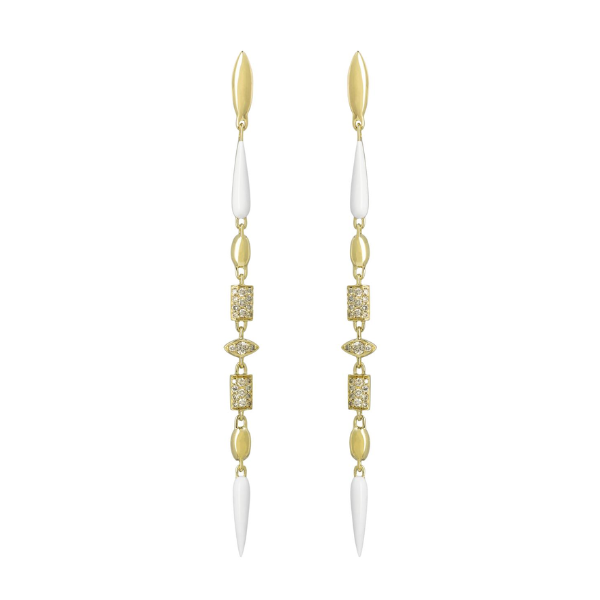 Etho Maria 18K Yellow Gold Brown Diamond & White Ceramic Drop Earrings - HE2875