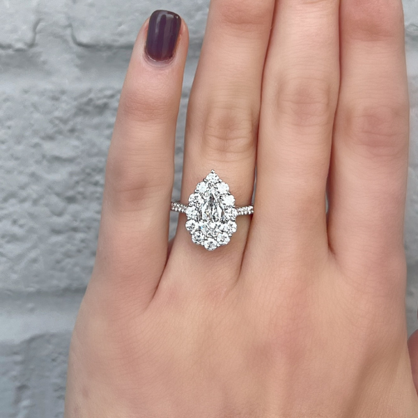 Rahaminov 18K White Gold 1.02ct Pear Shape Diamond Halo Complete Engagement Ring - 020578