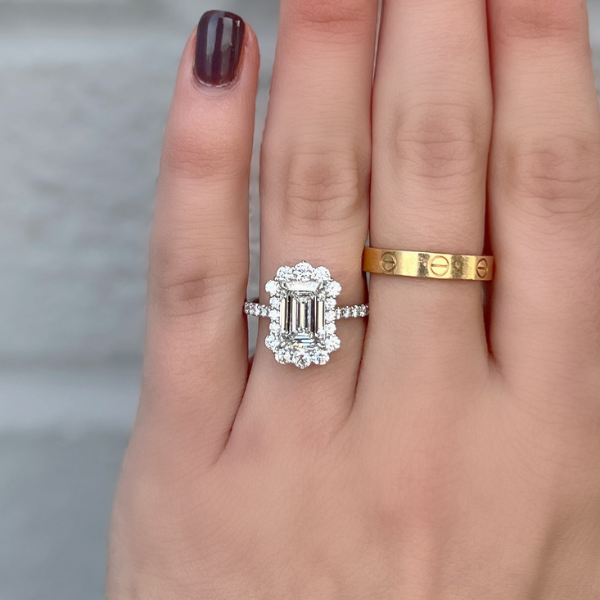 Rahaminov 18K White Gold 2.09ct Emerald Cut Complete Engagement Ring - 030409