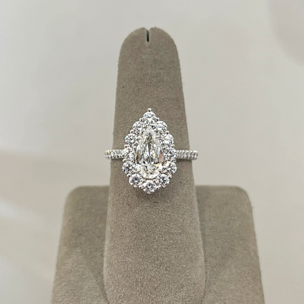 Rahaminov 18K White Gold 1.02ct Pear Shape Diamond Halo Complete Engagement Ring - 020578
