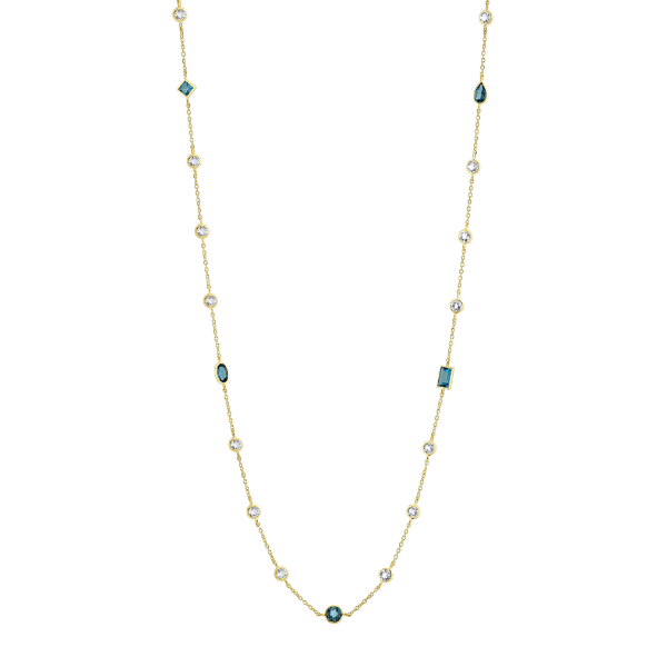 Sloane Street 18k Yellow Gold London Blue Topaz & White Topaz Bezel Set Necklace - SS-CH003L-LB-WT-Y-18-16