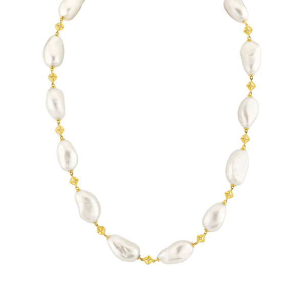 Sloane Street 18k Yellow Gold Baroque Pearl Necklace - SS-CH005L-WP-Y-17-16-15-14