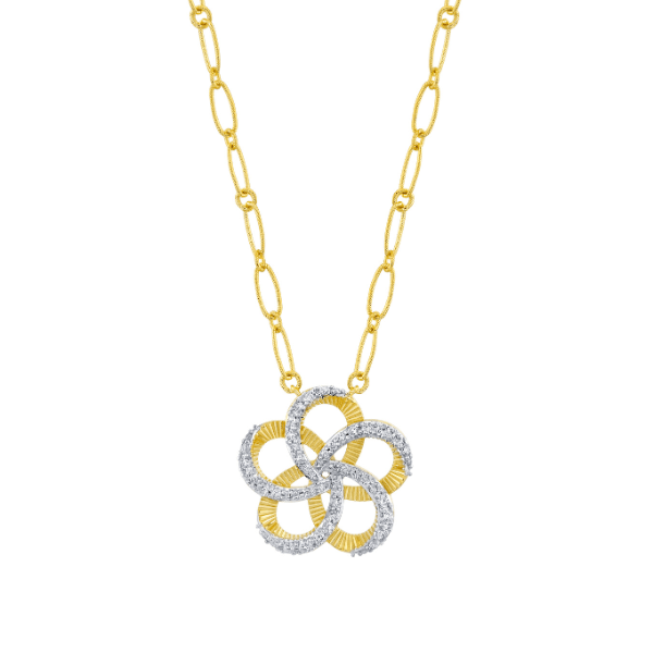 Sloane Street 18k Yellow Gold Diamond & Strie Flower Pendant - SS-P018K-WDCB-Y