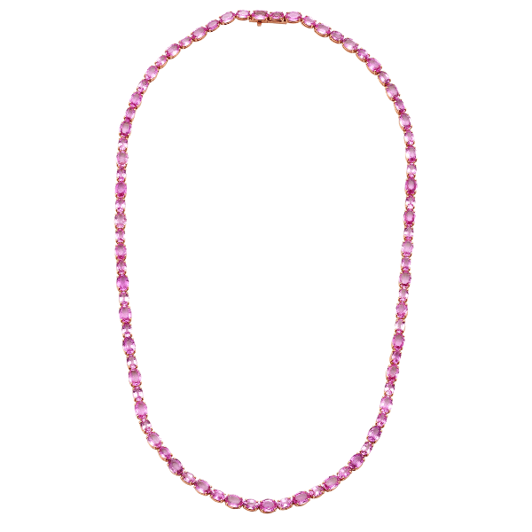 Bayco 18k Gold/Platinum 42.68ct Oval Pink Sapphire Necklace - AMG4667N