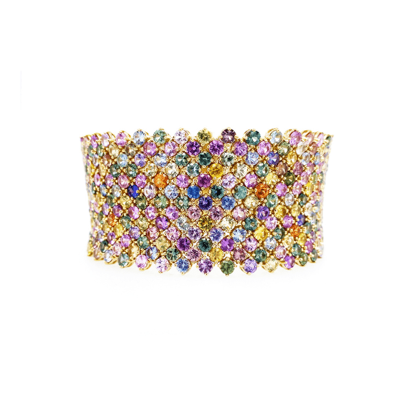 Bayco 18k Yellow Gold Multicolor Sapphire Mesh Bracelet - AMG5000B