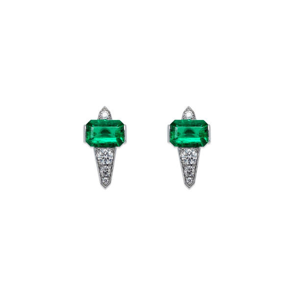 Bayco Platinum Colombian Emerald & Diamond Earrings - AMG3912O