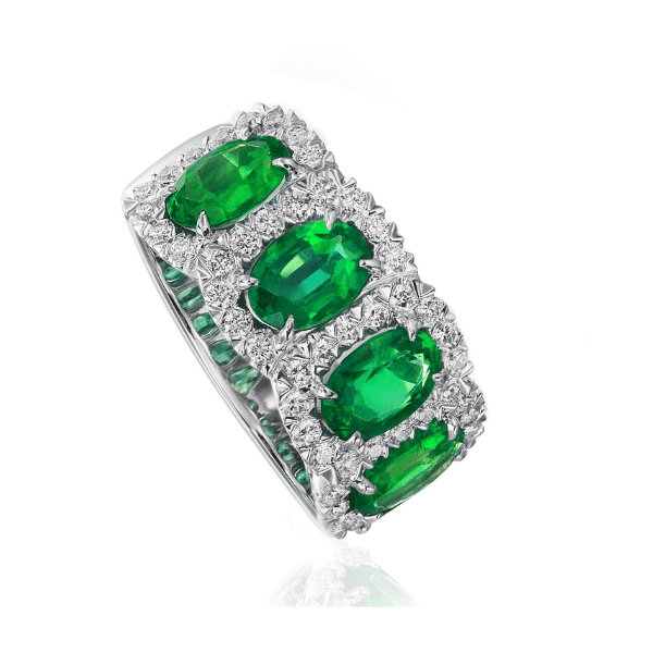 Christopher Designs 18k White Gold Emerald Ring - L204-OV-EM