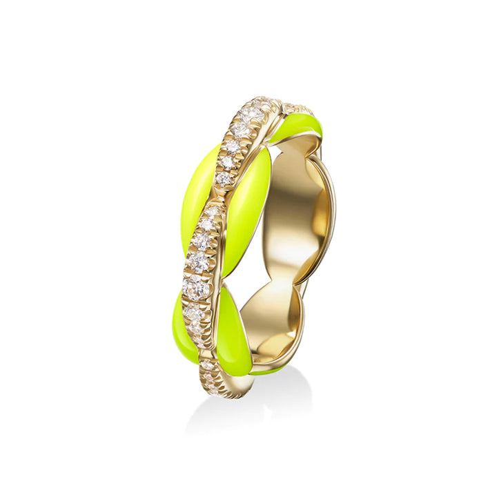 Melissa Kaye 18K Gold Ada Neon Yellow Enamel Ring