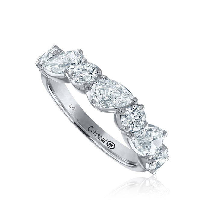 Christopher Designs 18K White Gold L'Amour Crisscut Alternating Pear & Round Band - L363-125