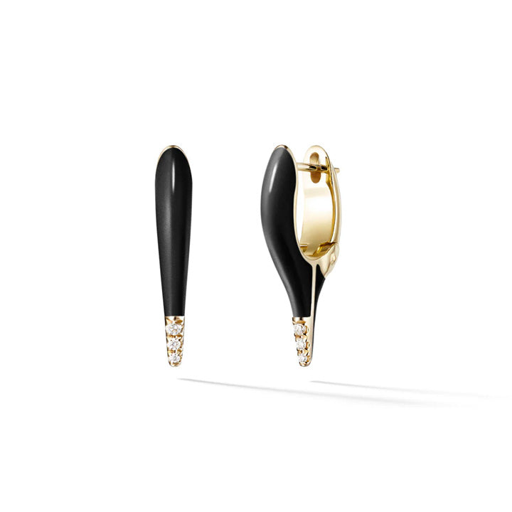 Melissa Kaye 18K Yellow Gold Black Enamel Lola Mini Needle Earrings