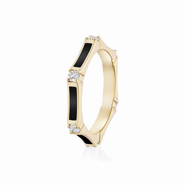 Melissa Kaye 18K Yellow Gold Black Enamel Diamond Ring - 410185