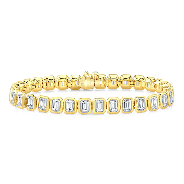 Rahaminov 18K Yellow Gold 7.02ctw Emerald Cut Bezel Tennis Bracelet - BR-2422
