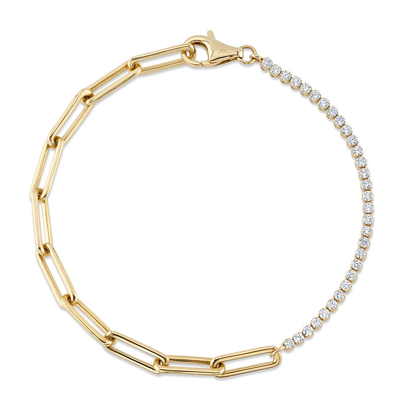 14K Yellow Gold 0.66ctw Diamond Paperclip Link Bracelet - SC55024348
