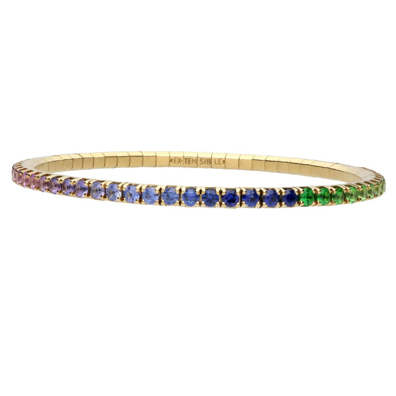 Extensible 18KY 4.69ctw Rainbow Sapphire Stretch Bracelet - BTE10RBW