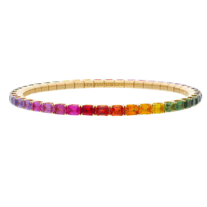 Extensible 18KY 9.91ctw Multi-Colored Sapphire Stretch Bracelet - BTE20RBW