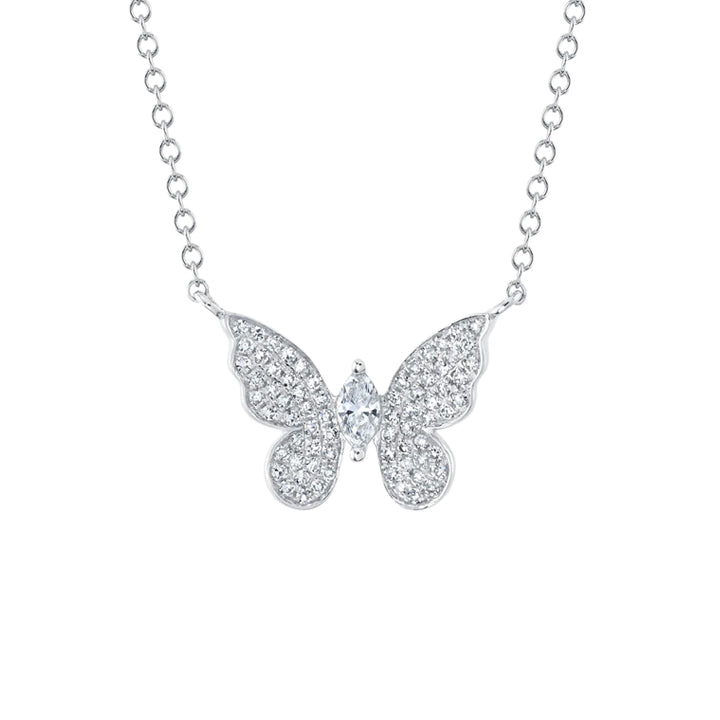 14K White Gold Diamond Marquise Butterfly Necklace - SC55024532