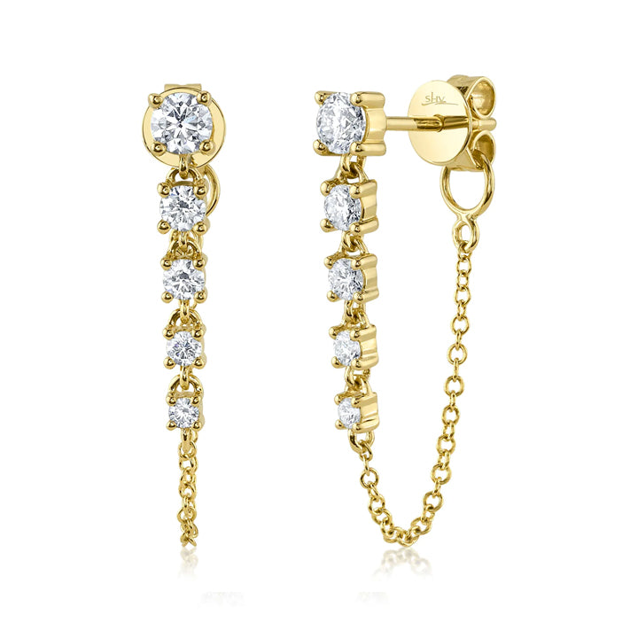 14K Yellow Gold 0.73ctw Diamond Chain Earrings - SC55025498